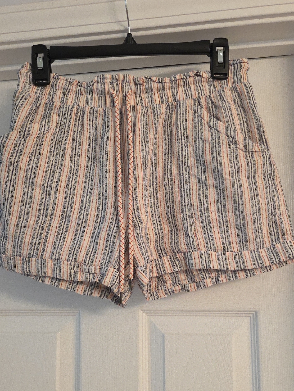 Rewind Striped Drawstring Athletic Shorts in Blue & Cream